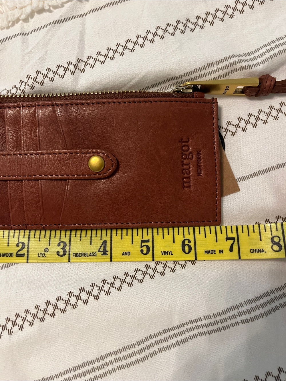 margot Leather Wristlet Card Holder in Rich Brown with Gold Hardware - Picture 5 of 6